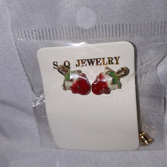 Cute Enamel Strawberry Stud Earrings - Picture 2 of 8